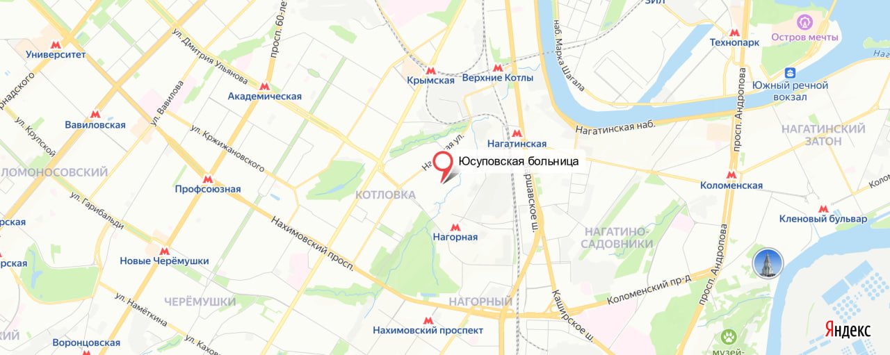 Карта проезда: Юсуповская больница